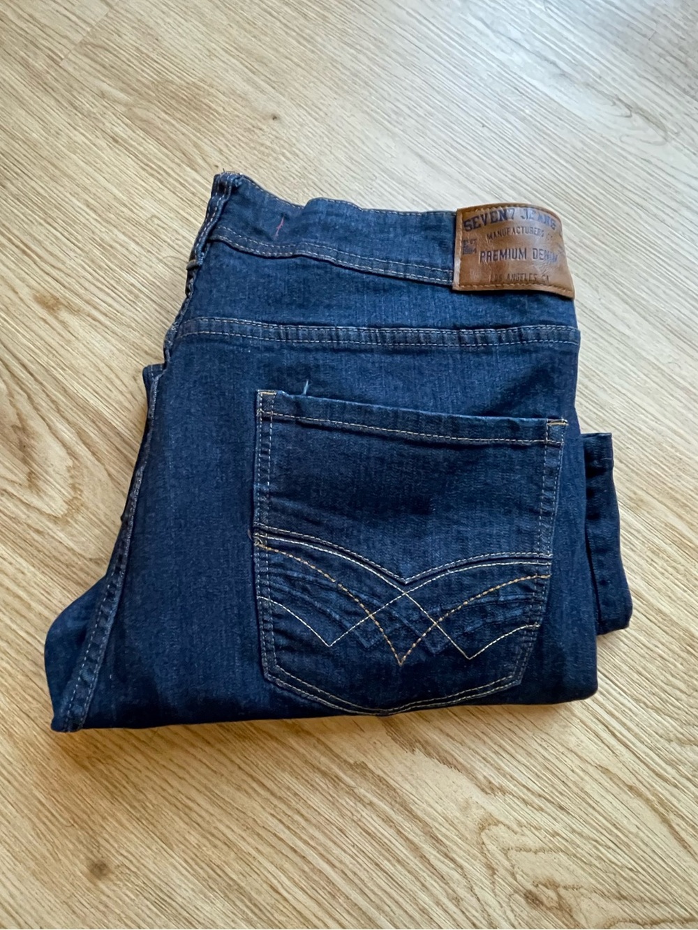 Seven7 Men's Slim Straight Jeans in Dark Indigo with Brown Patch